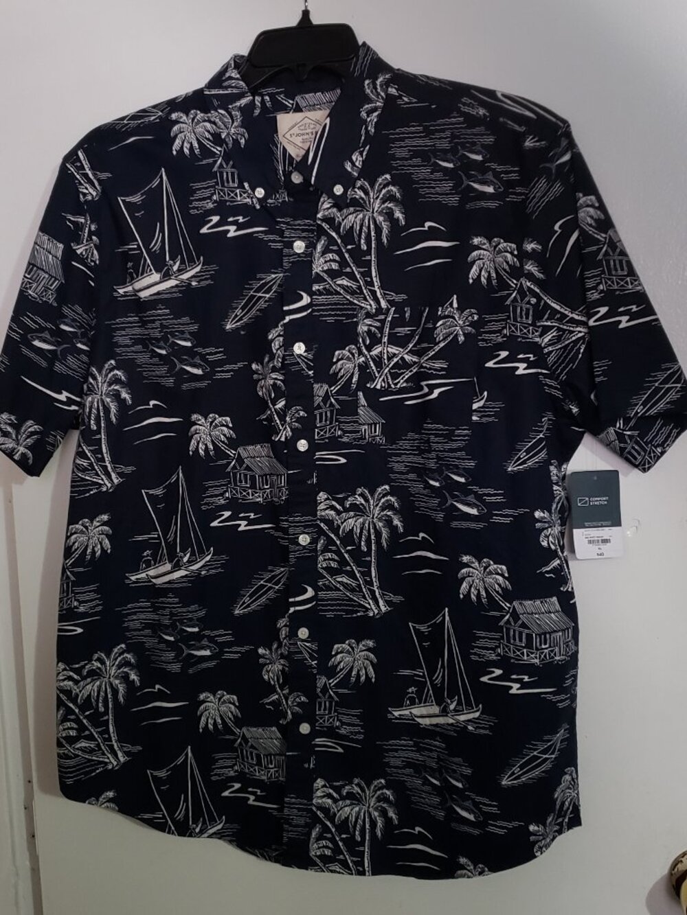 NWT St John's Bay Hawaiian Shirt Dark Blue XL